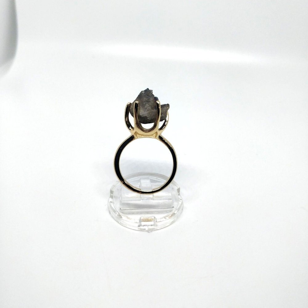 Women's Large Raw Stone Ring Unfinished Iridescent Druzy Gold Tone Size 8 - Picture 5 of 9